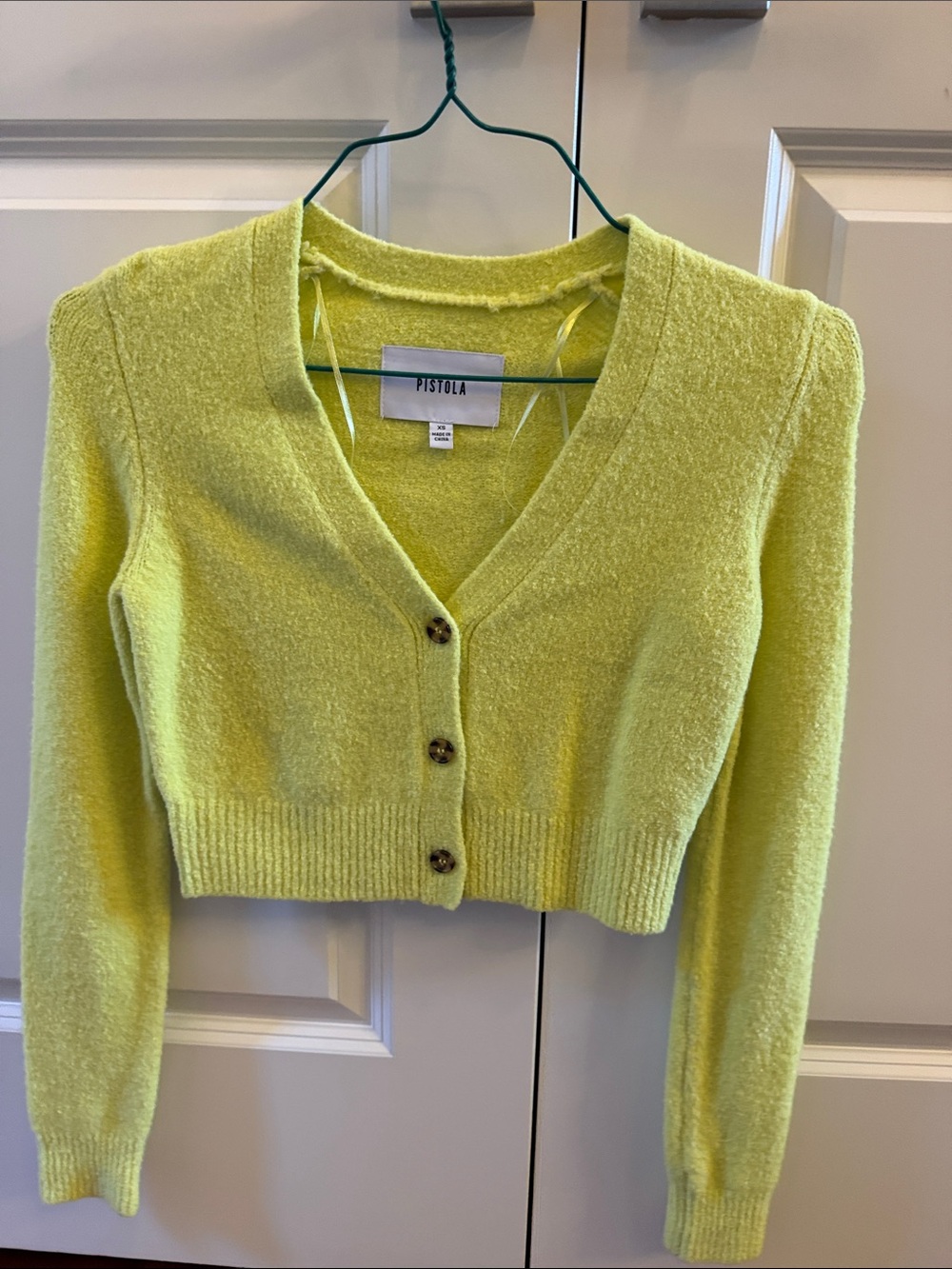 pistola Neon Yellow Cropped V-Neck Cardigan